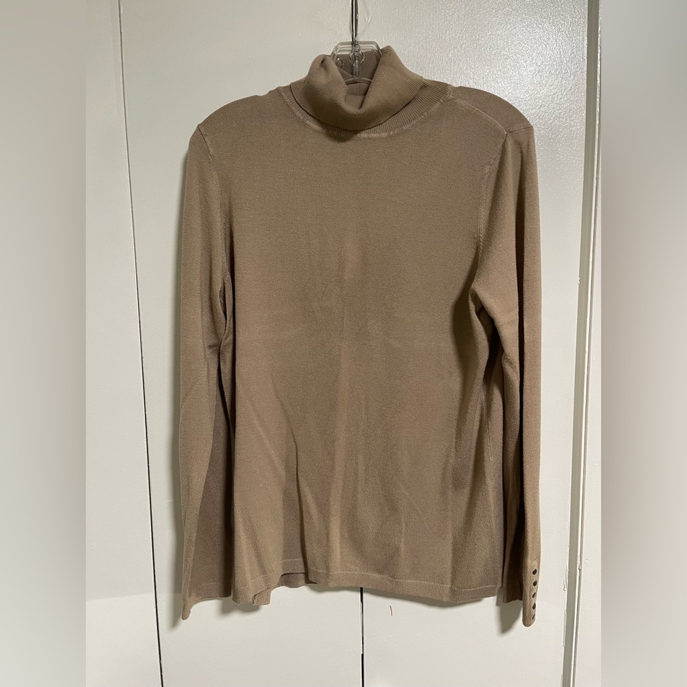 Vintage 80s Sharon Young Tan Turtleneck Sweater with Studs on the Sleeves